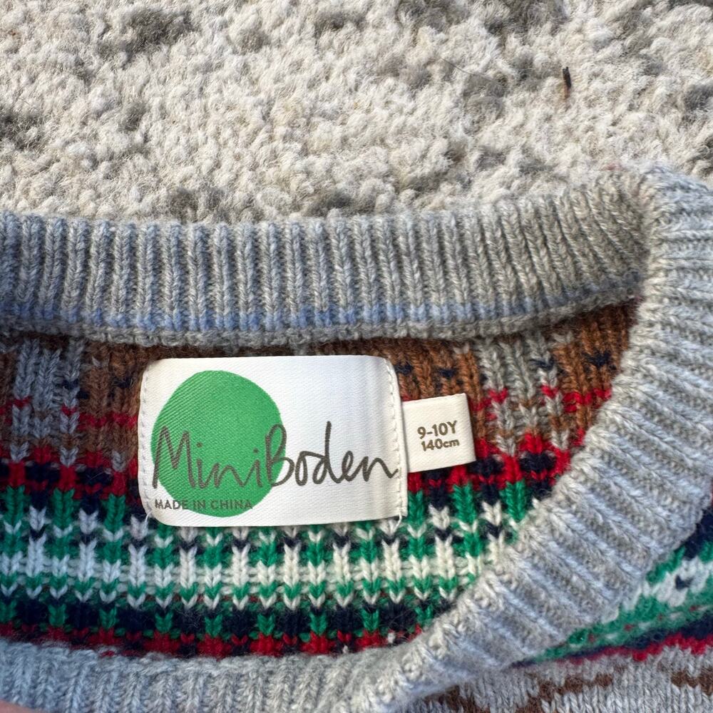 Mini Boden WOOL Blend Christmas Reindeer Sweater Fair Isle Knit Sz 9-10Y - Picture 4 of 9